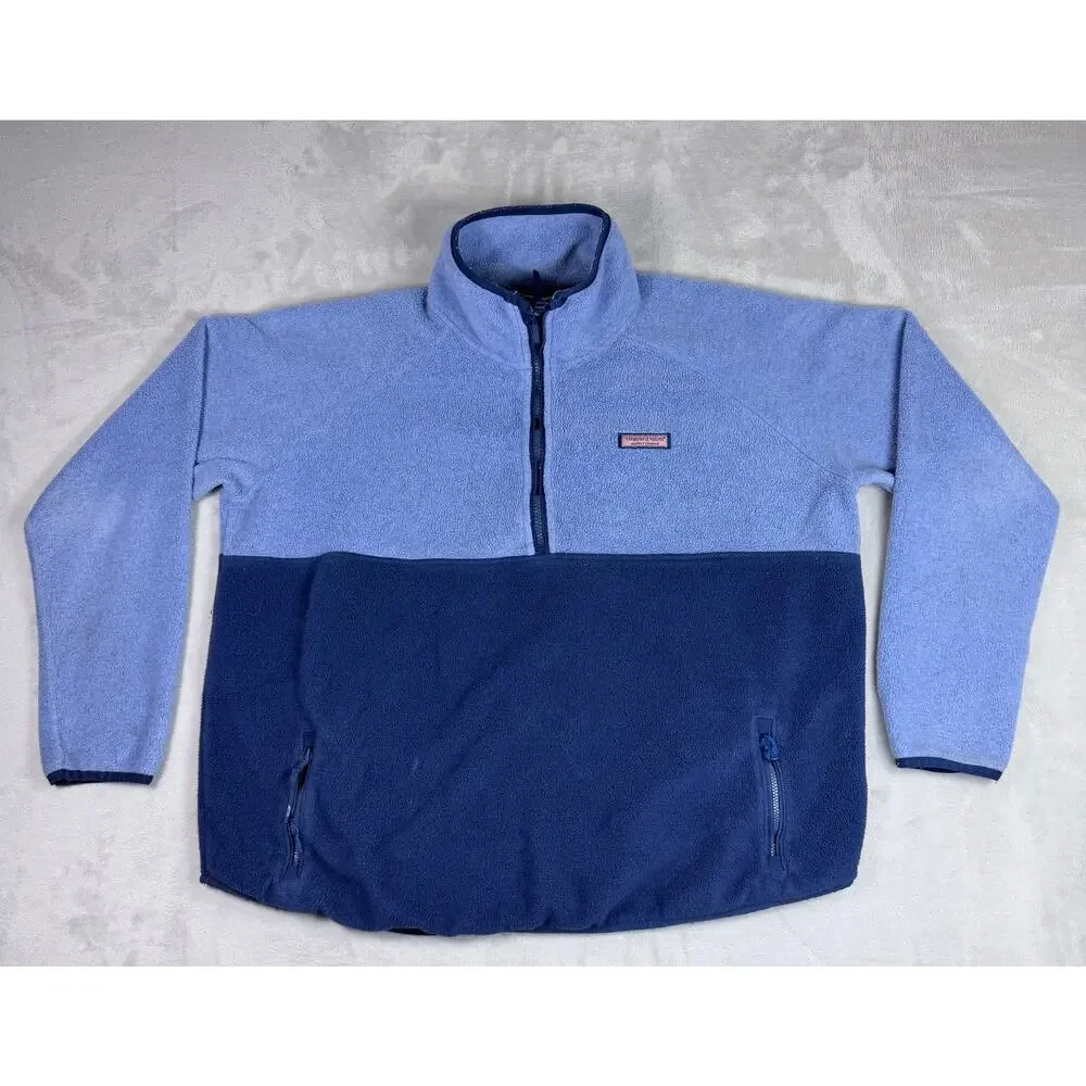 Vineyard Vines Blue Color Block Polar Fleece Half Zip Womens XL